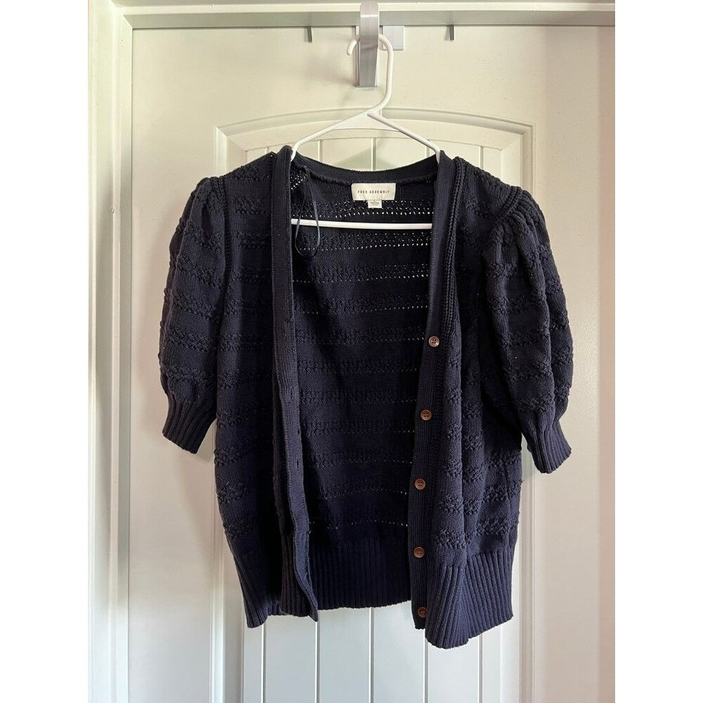 Free Assembly Navy Puff Sleeve Cardigan